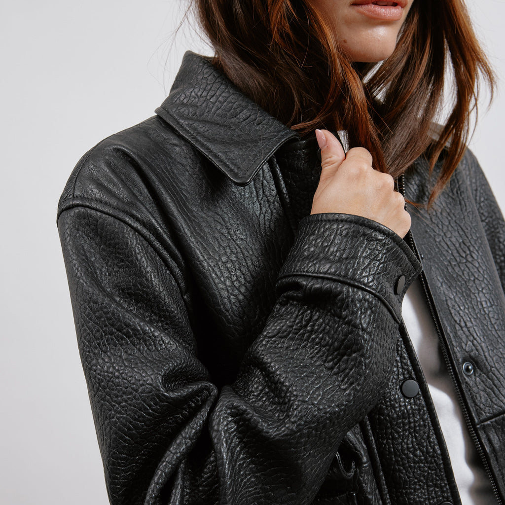 Detachable Collar Leather Bomber