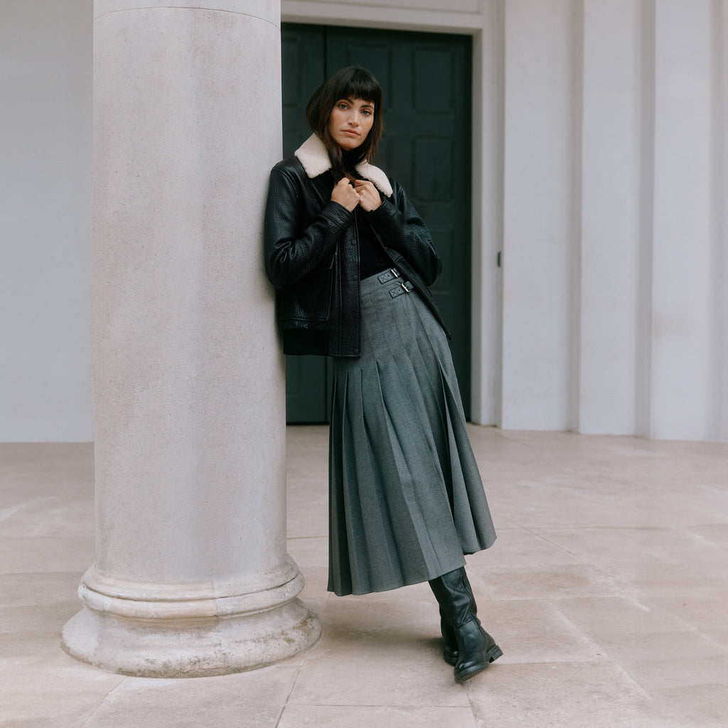 Detachable Collar Leather Bomber