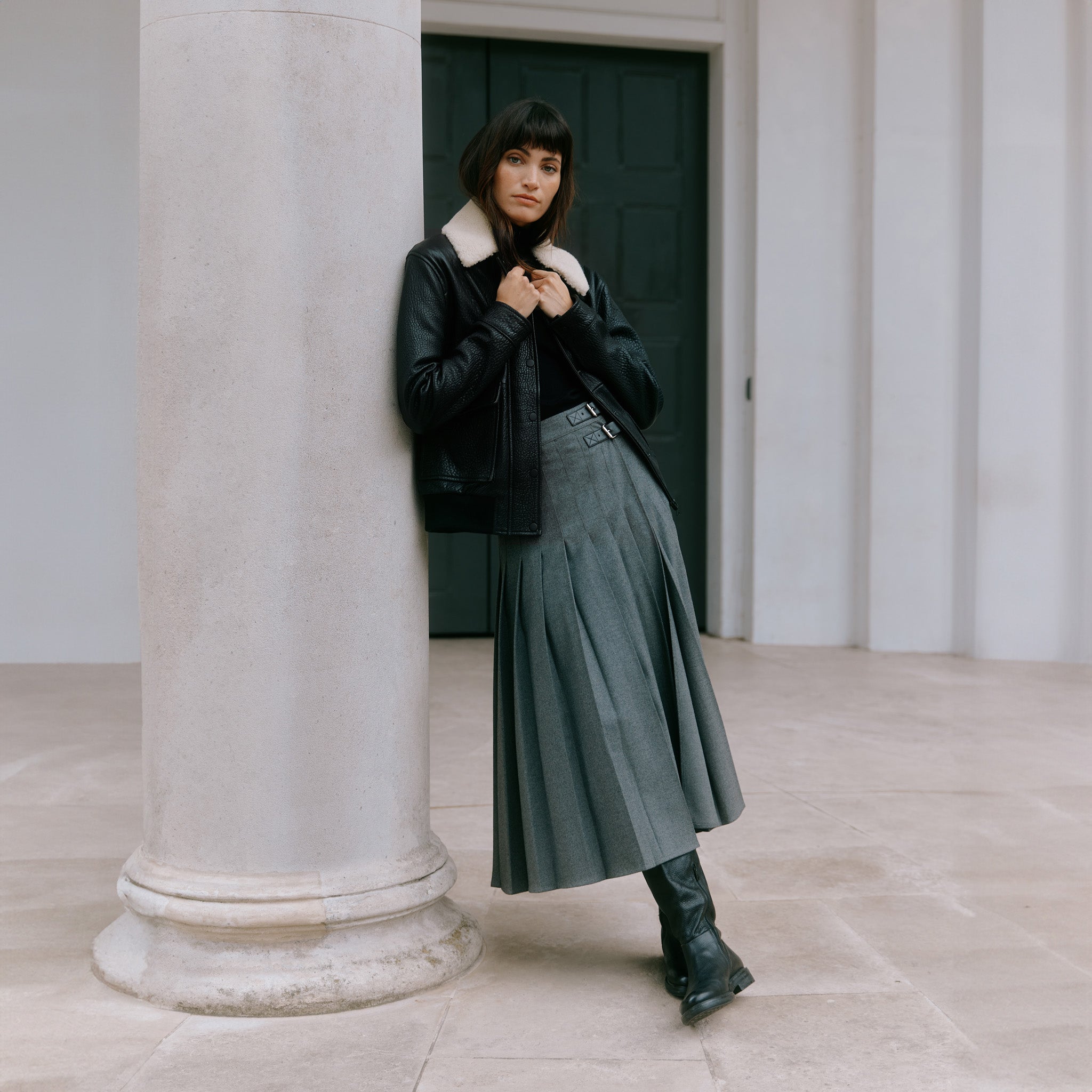 Detachable Collar Leather Bomber