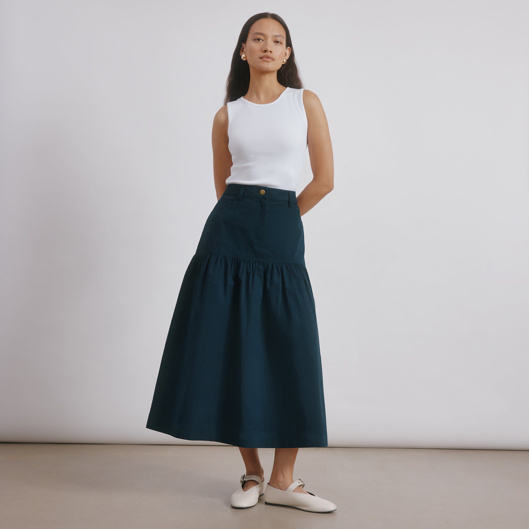 Navy Drop Waist Twill Skirt