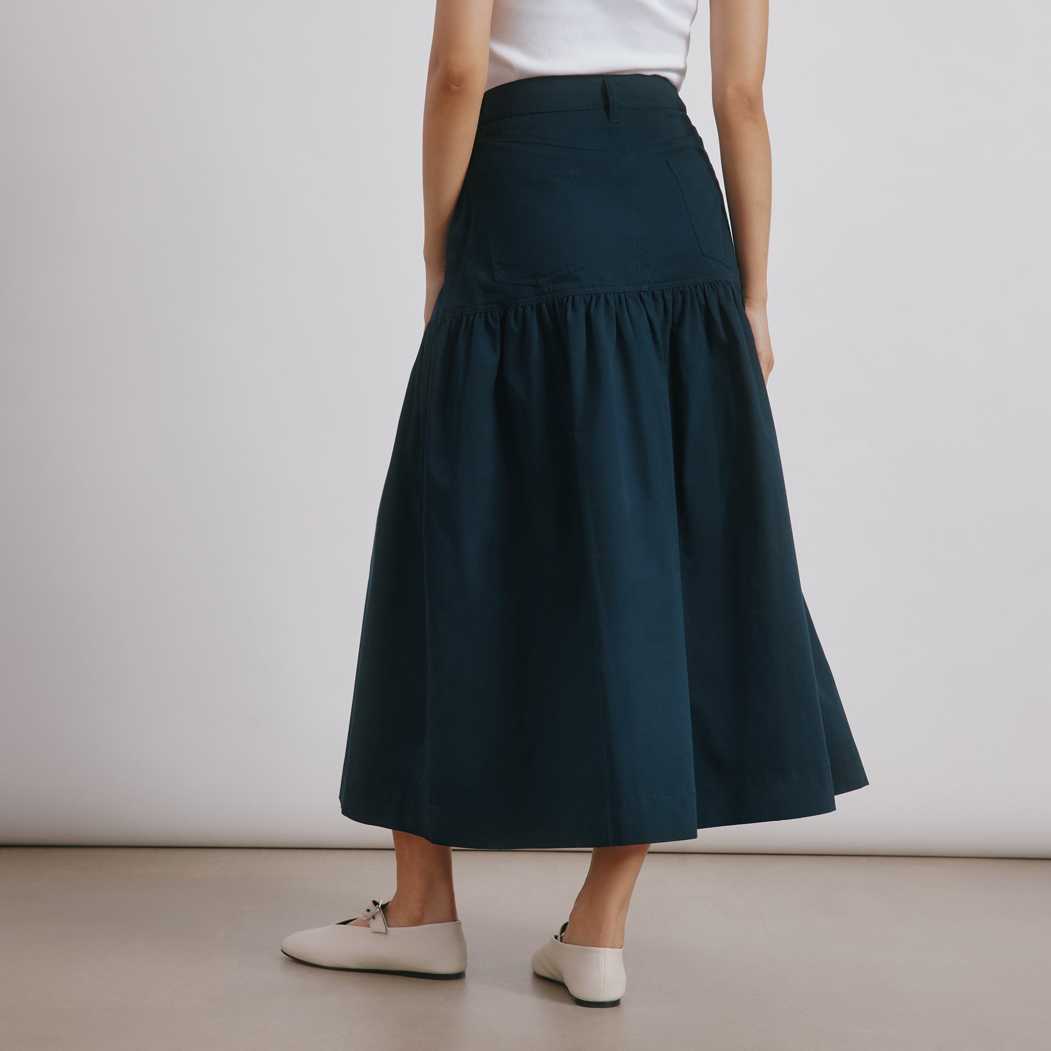 Navy Drop Waist Twill Skirt