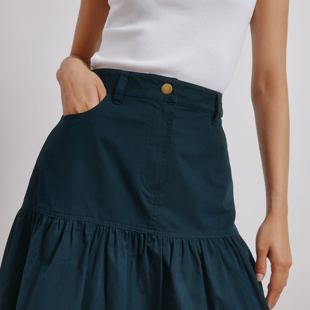 Navy Drop Waist Twill Skirt