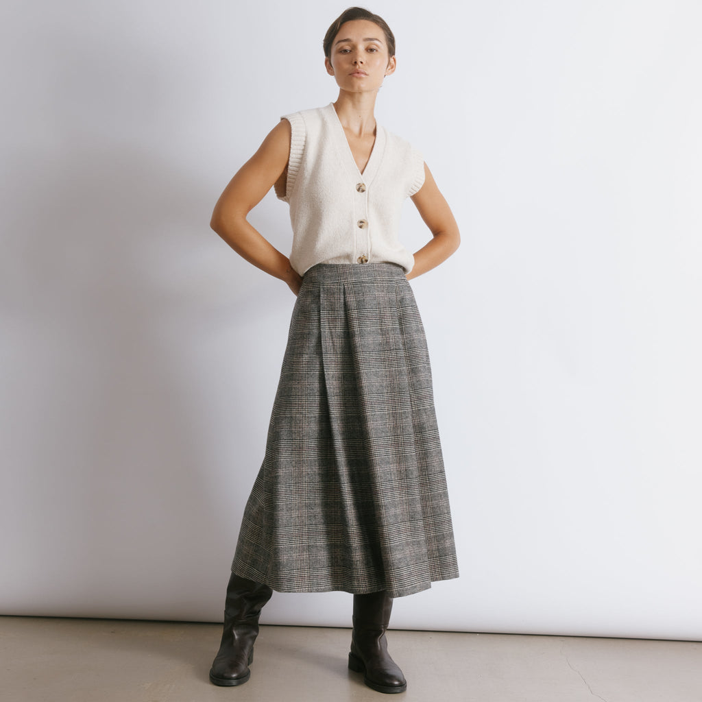 Check Pleat Midi Skirt