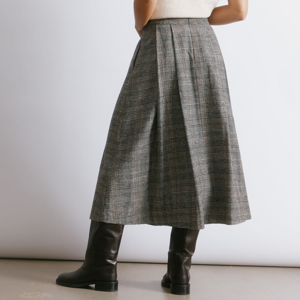 Check Pleat Midi Skirt