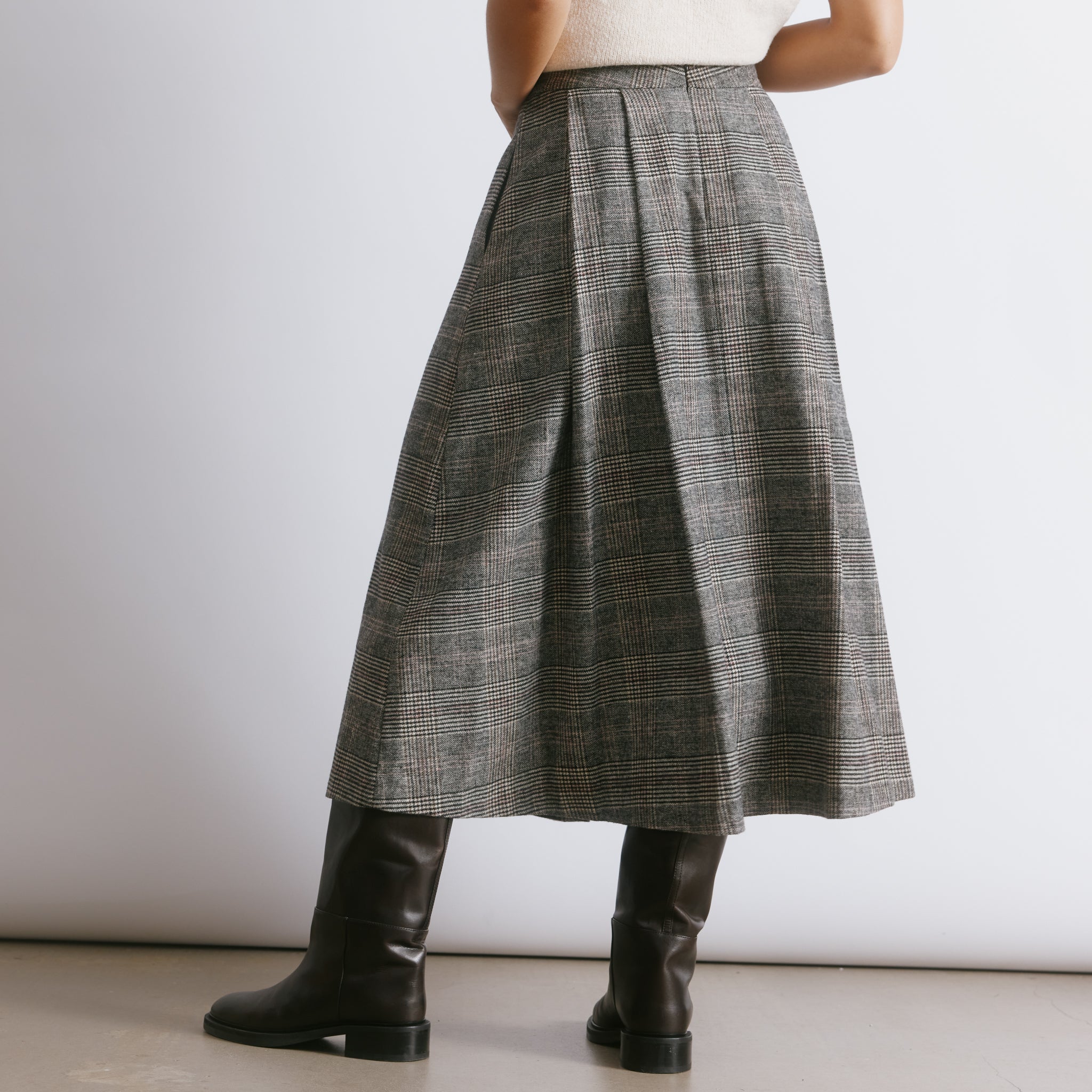Check Pleat Midi Skirt