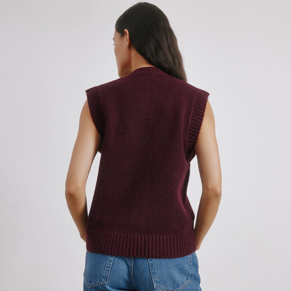 Cosy Button Tank Burgundy