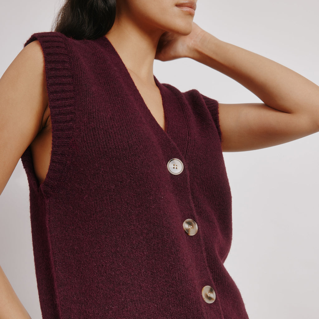 Cosy Button Tank Burgundy