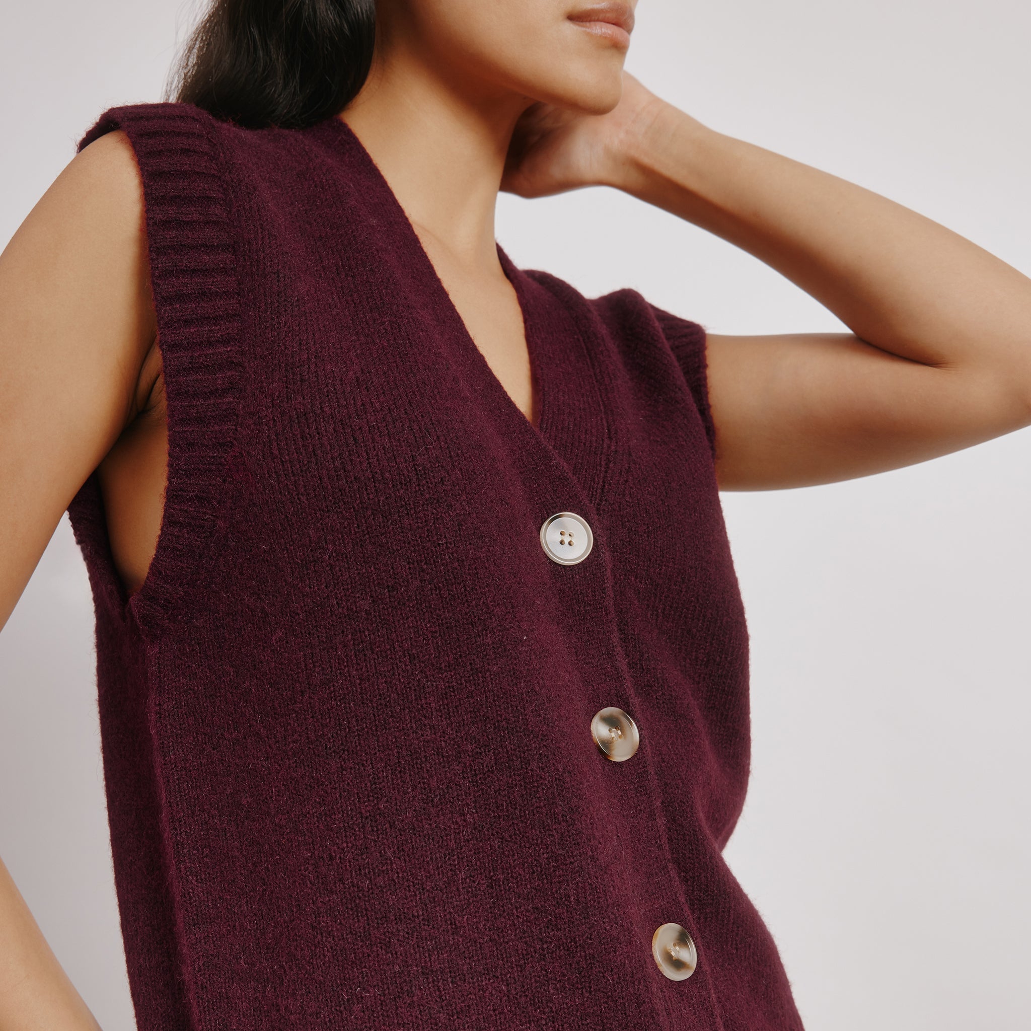 Cosy Button Tank Burgundy