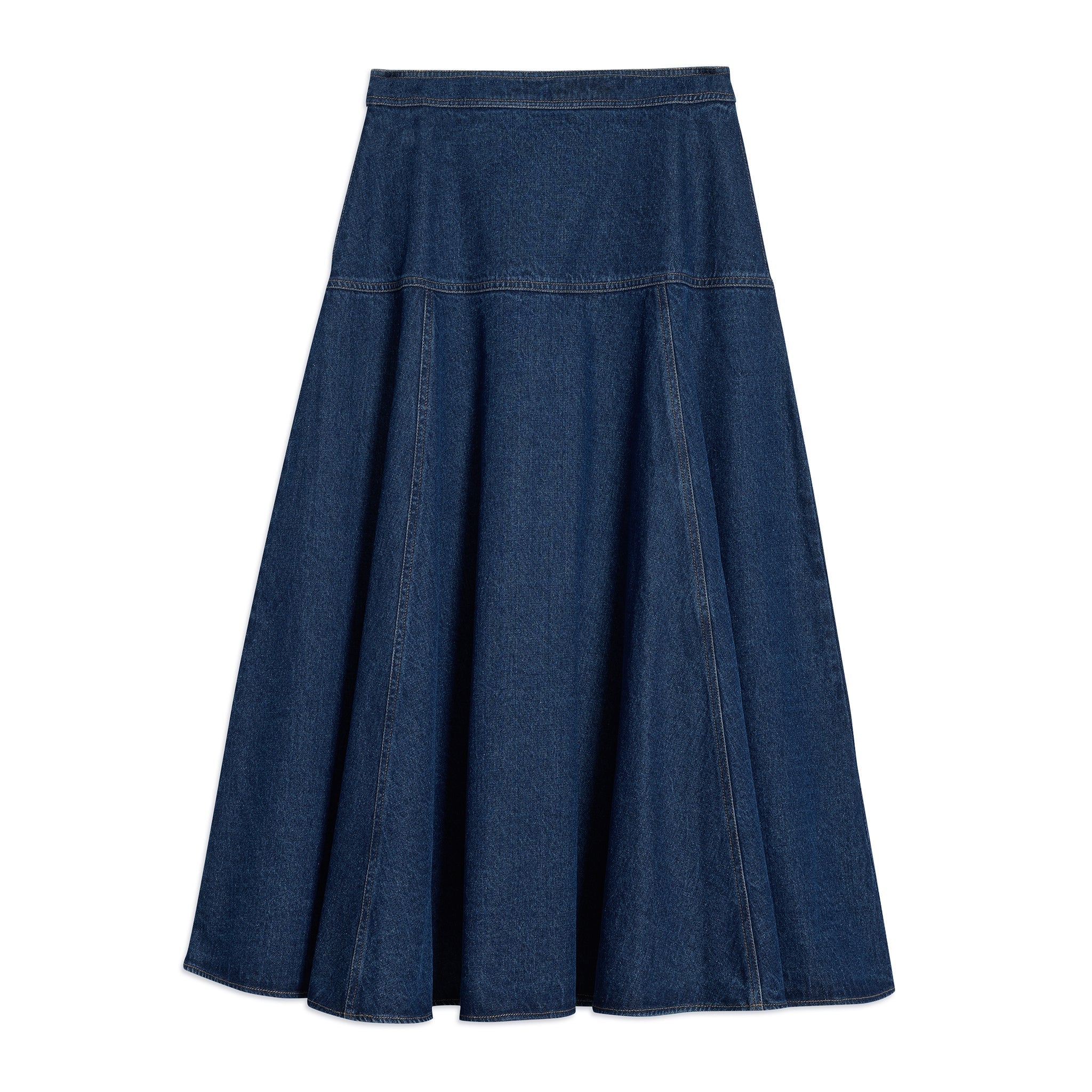 Denim Basque Midi Skirt