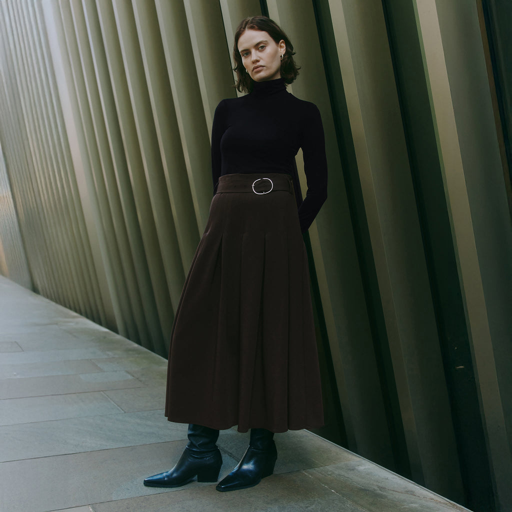 Chocolate Tailored Pleat Skirt