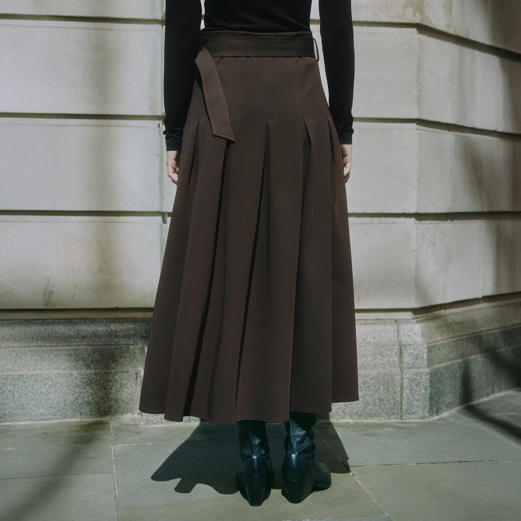 Chocolate Tailored Pleat Skirt
