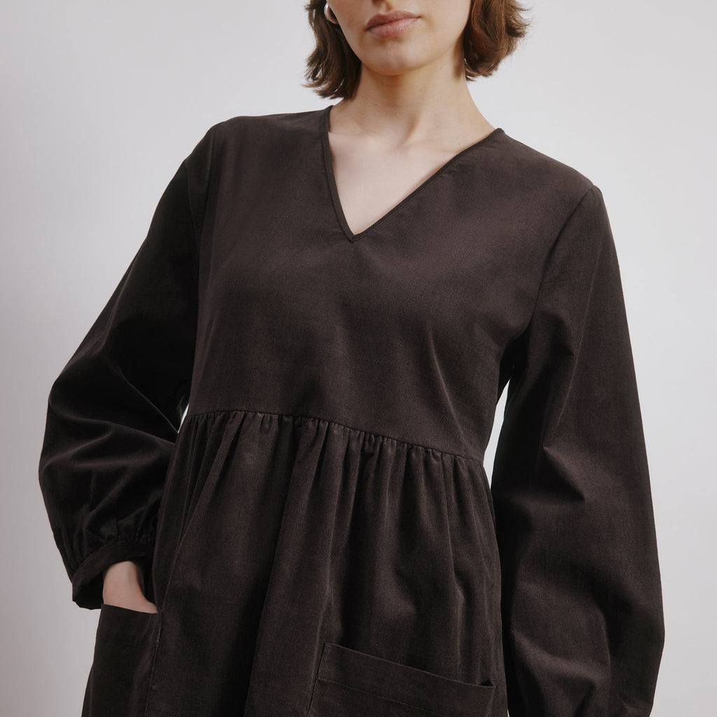 Brown Short Cord Pocket Dress