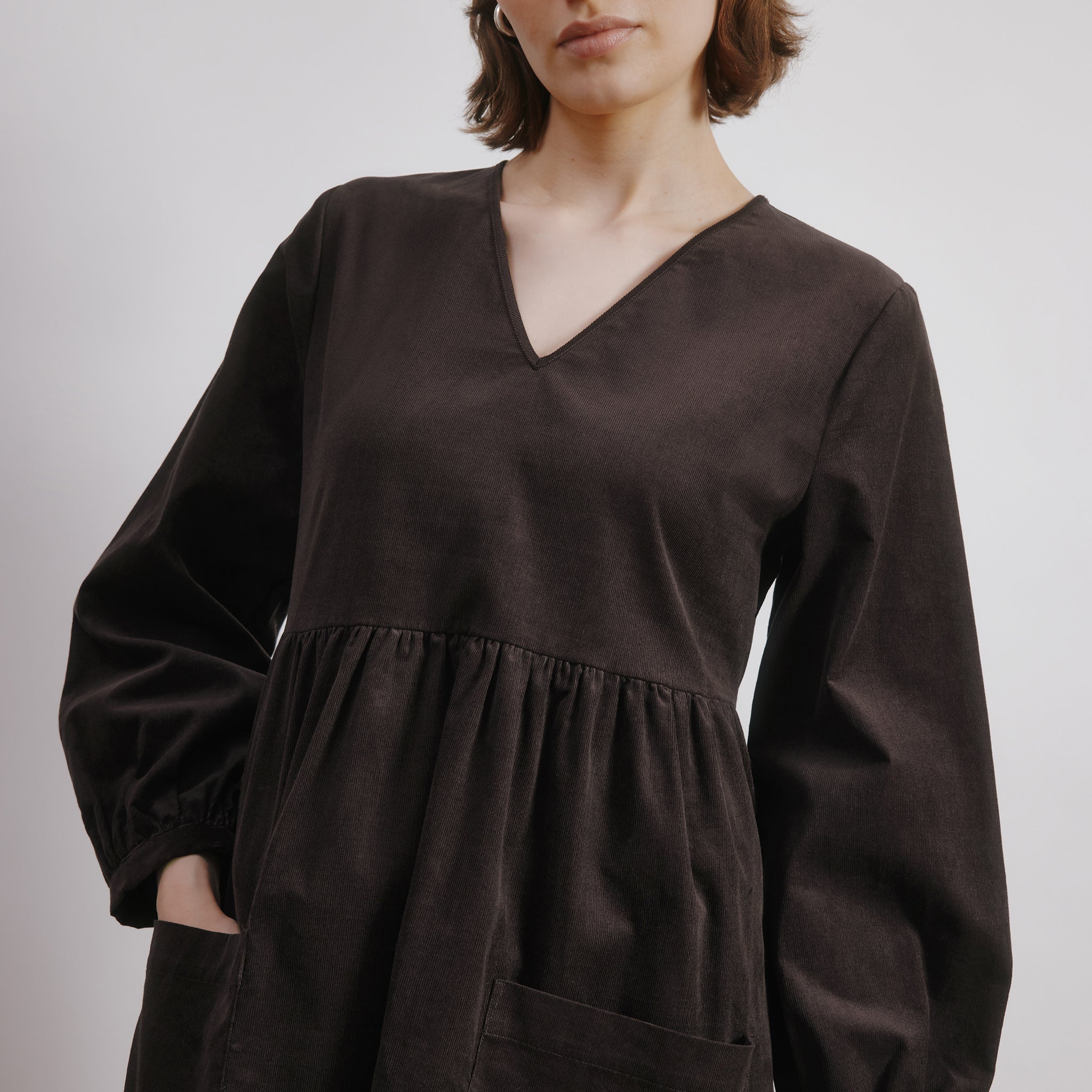 Brown Short Cord Pocket Dress