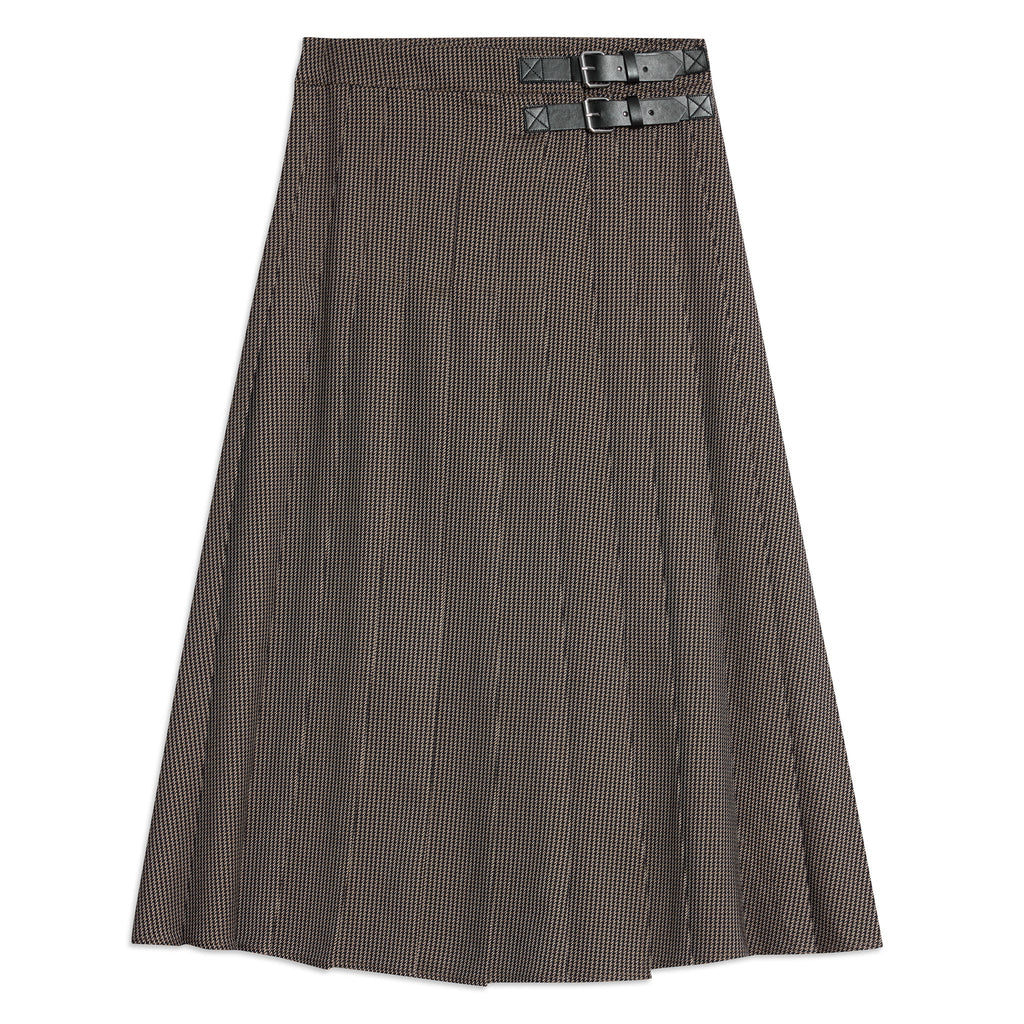 Houndstooth Pleat Midi Skirt