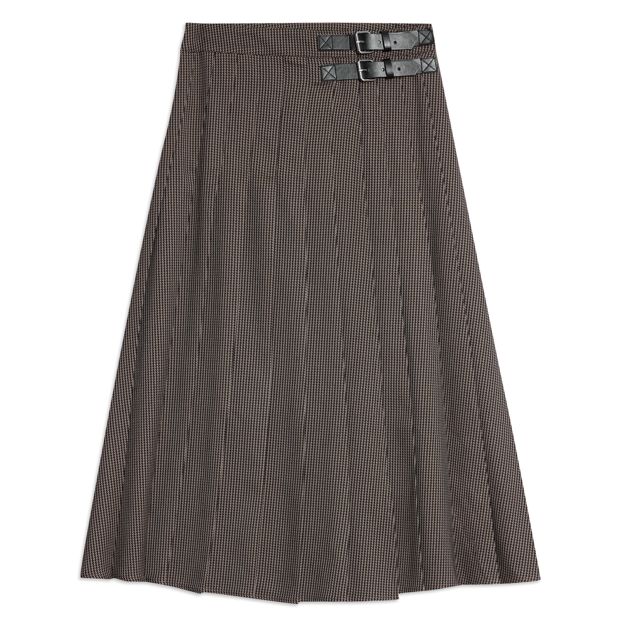 Houndstooth Pleat Midi Skirt