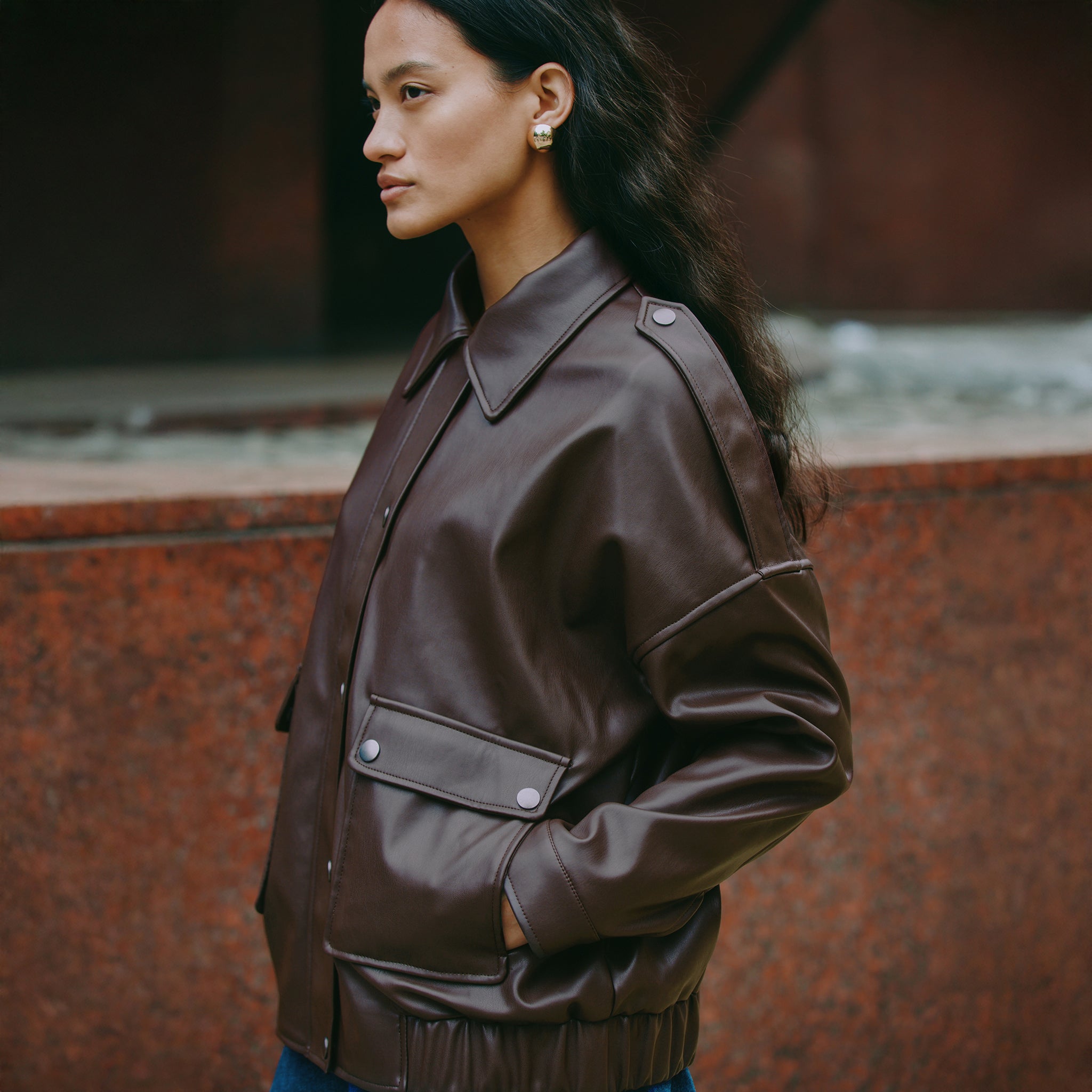 Chocolate Faux Leather Bomber
