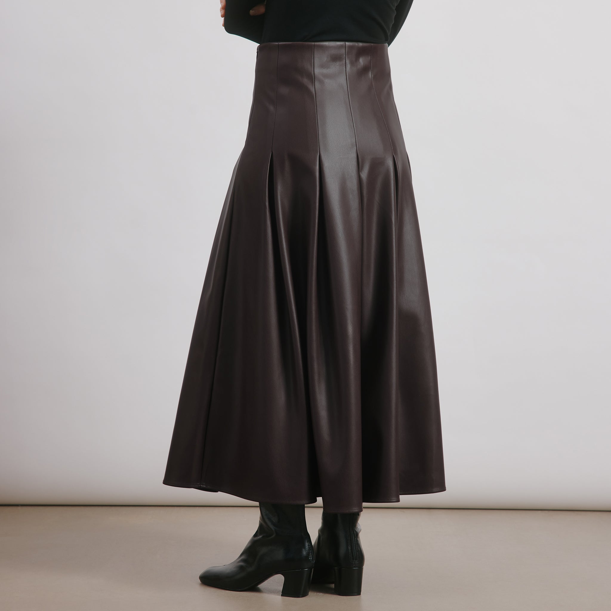 Faux Leather Pleat Midi Skirt