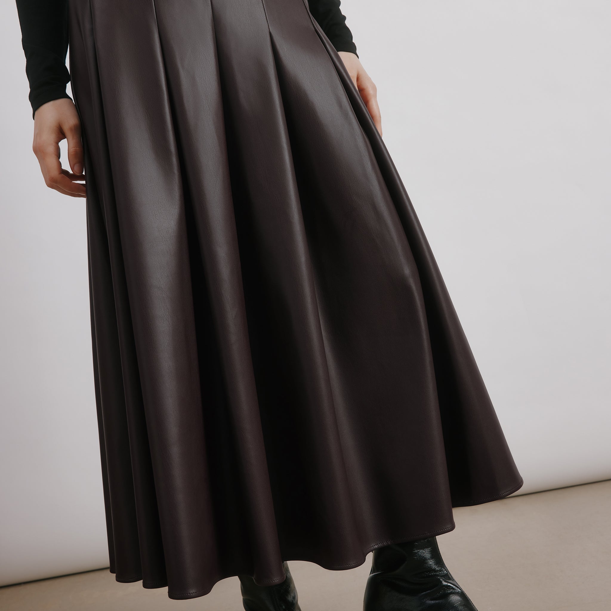 Faux Leather Pleat Midi Skirt