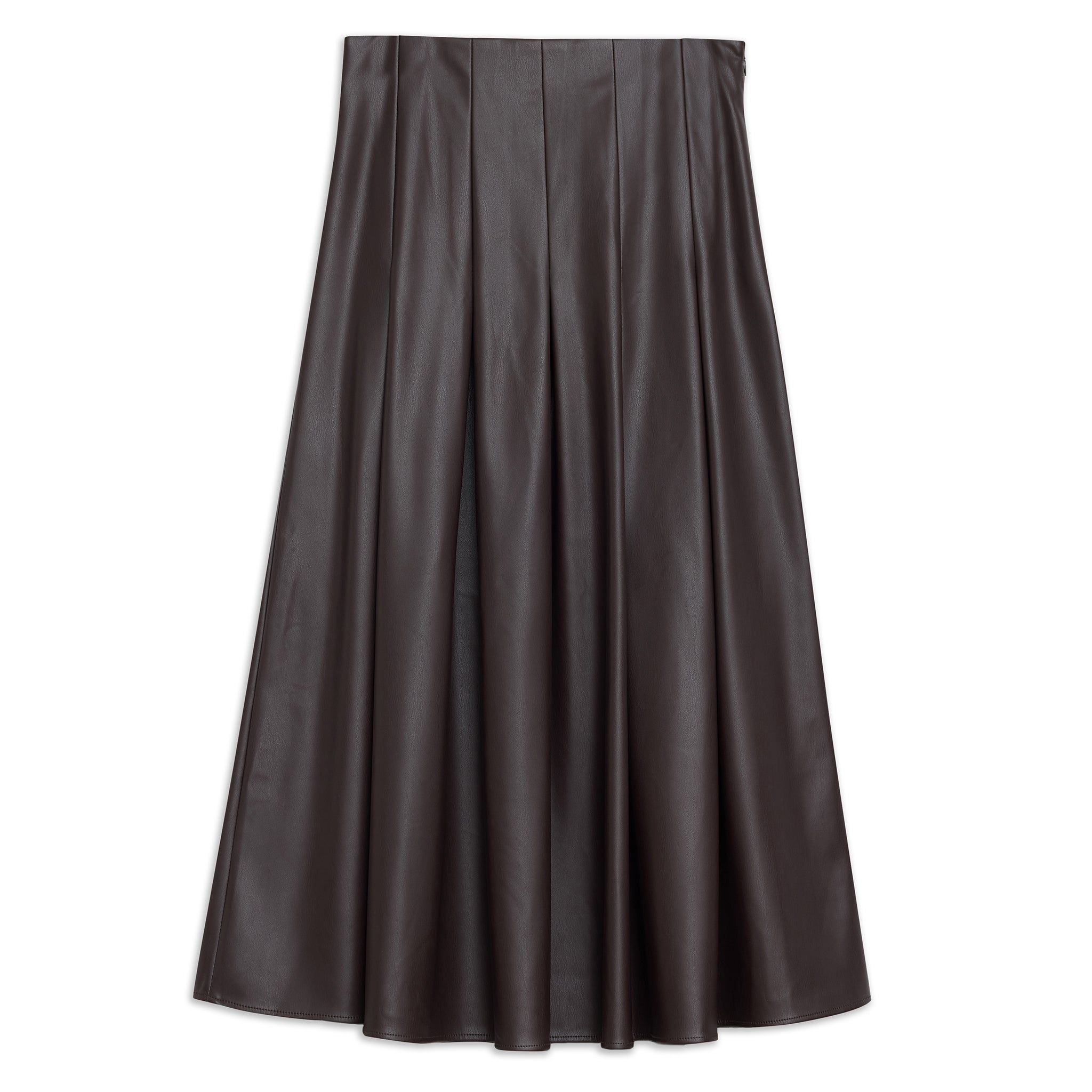 Faux Leather Pleat Midi Skirt