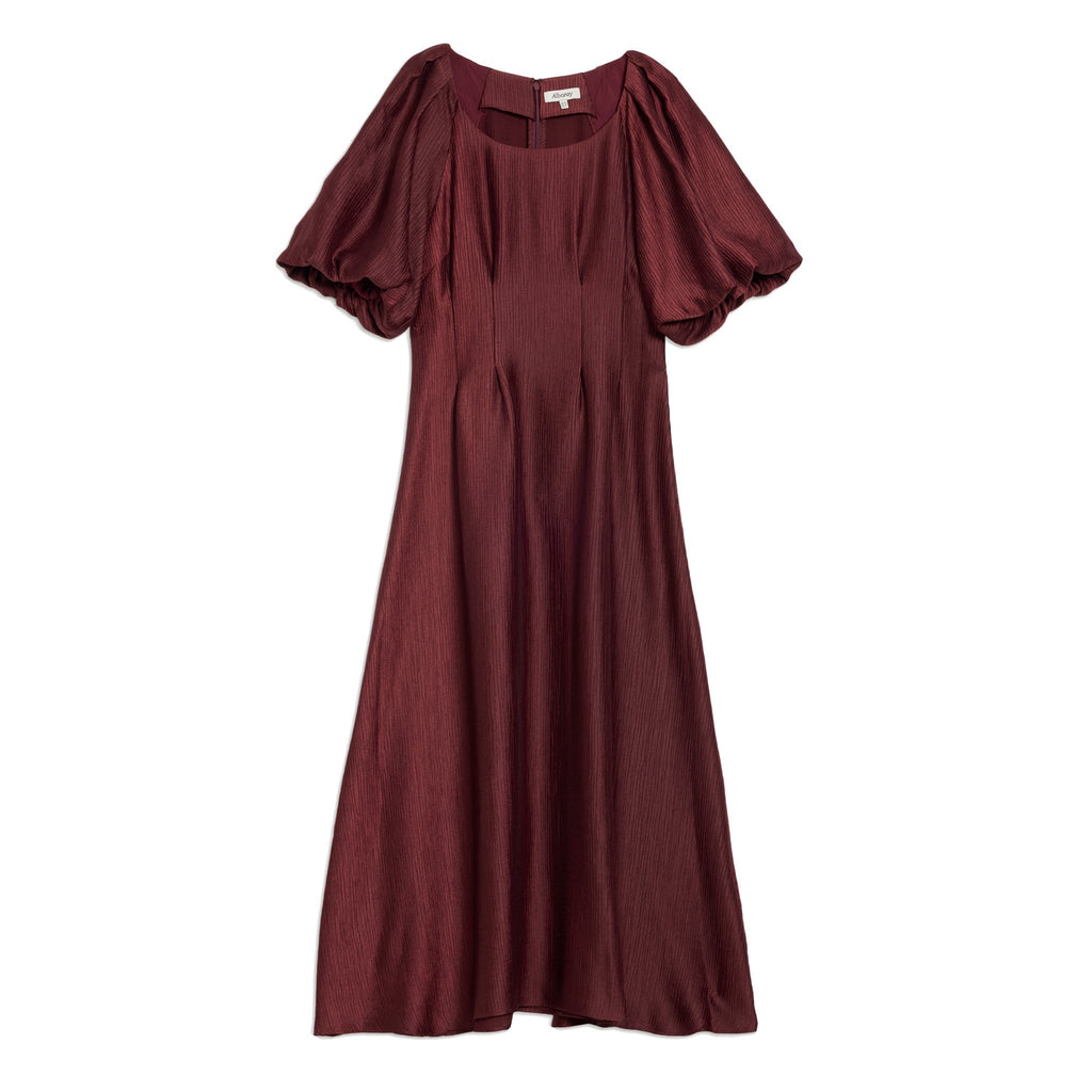 Burgundy Crinkle Satin Midi Dress
