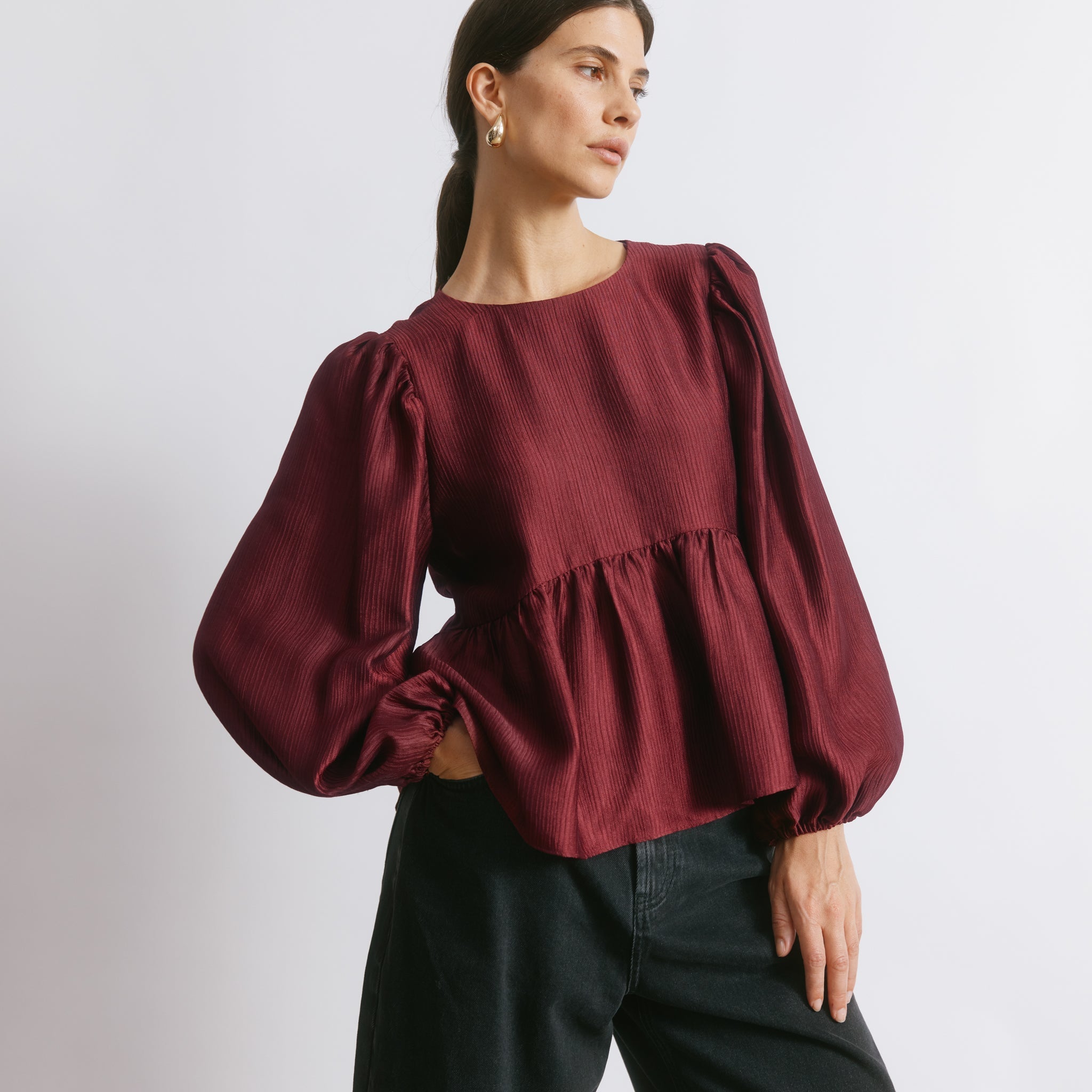 Burgundy Crinkle Satin Top
