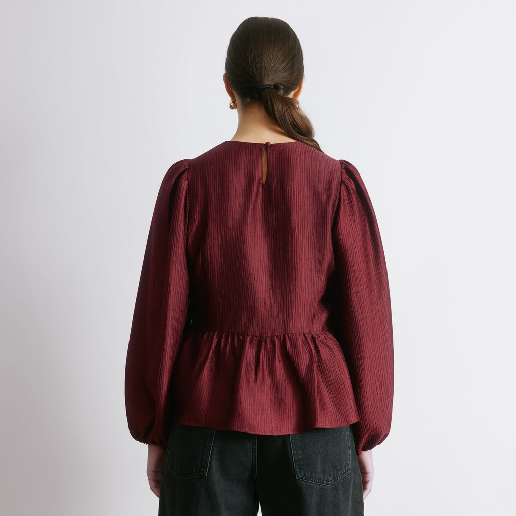 Burgundy Crinkle Satin Top