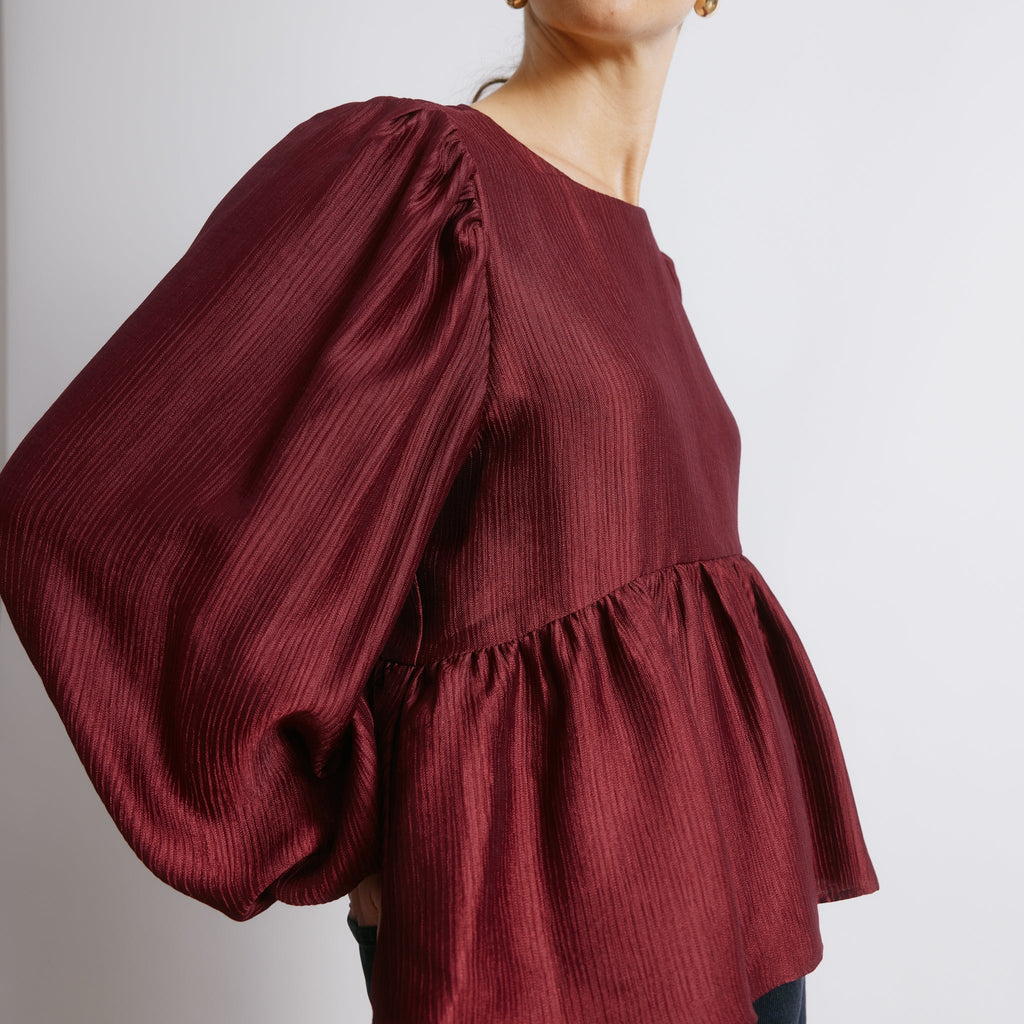 Burgundy Crinkle Satin Top