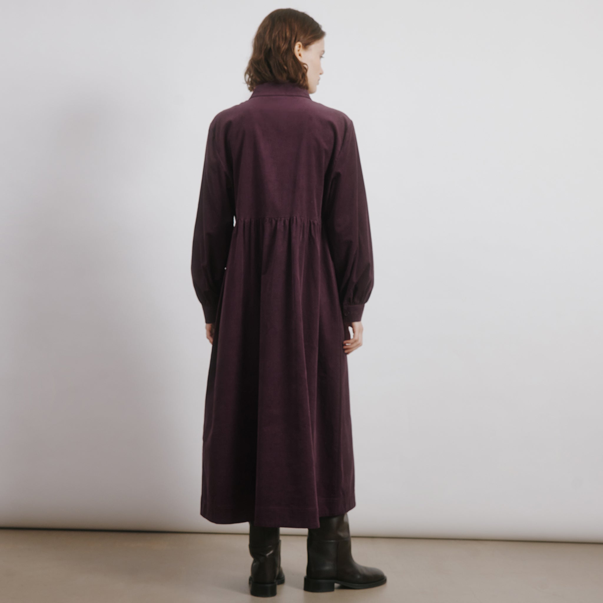 Burgundy Cord Placket Midi Dress