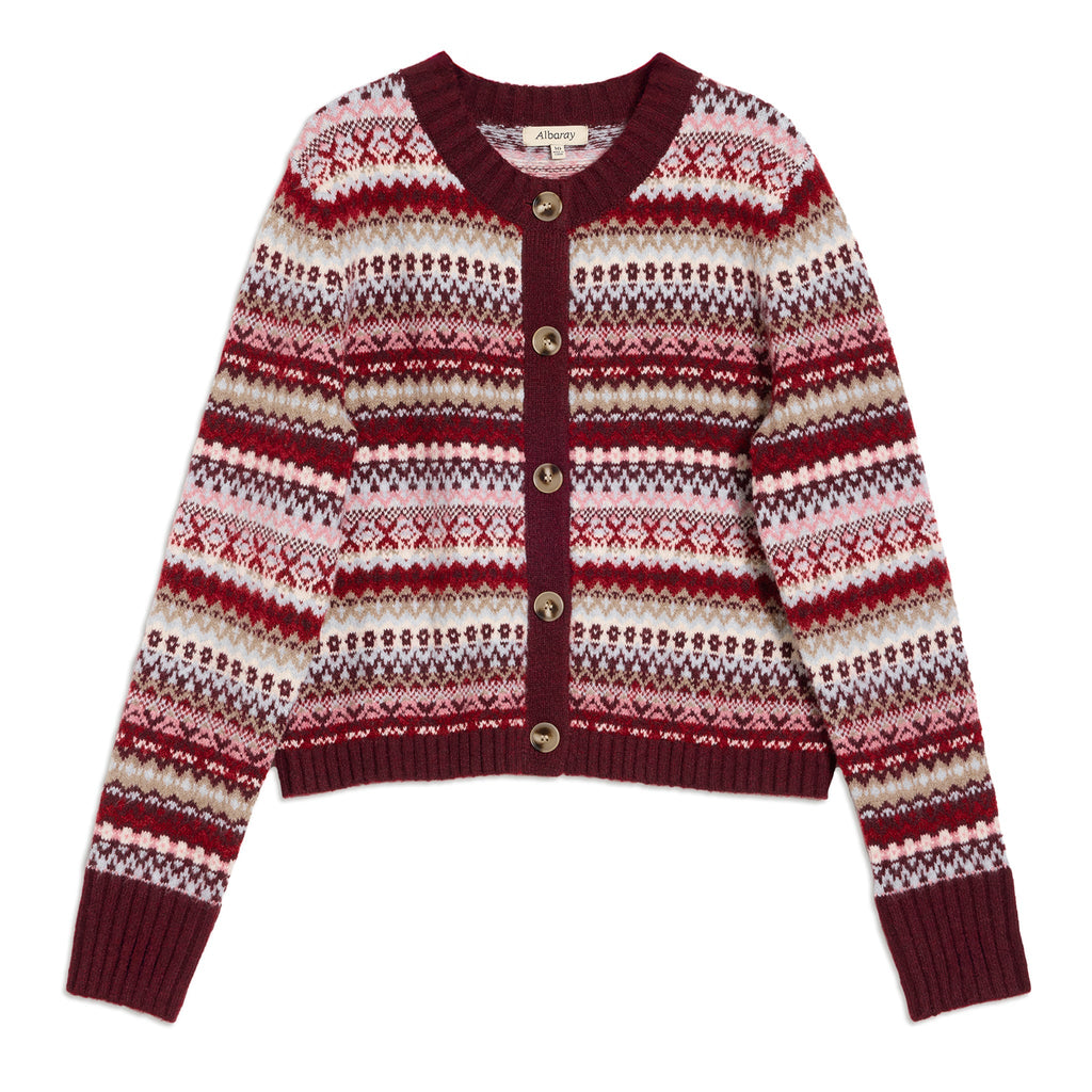 Burgundy Fair Isle Cropped Cardigan