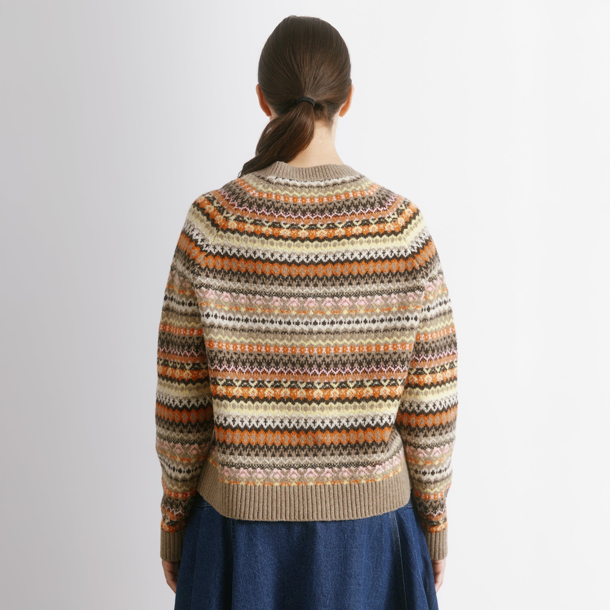 Neutral Fair Isle Crew Cardigan