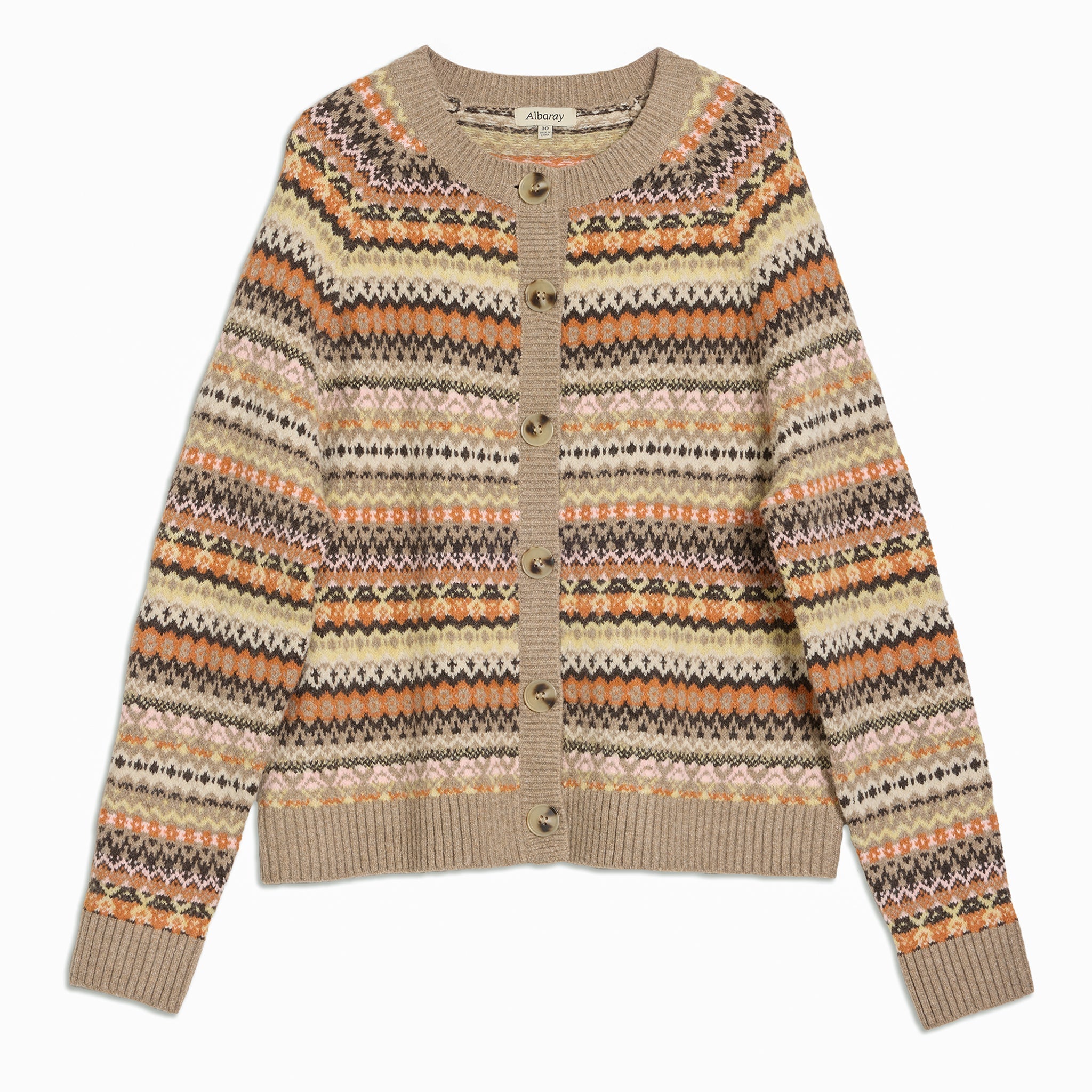 Neutral Fair Isle Crew Cardigan