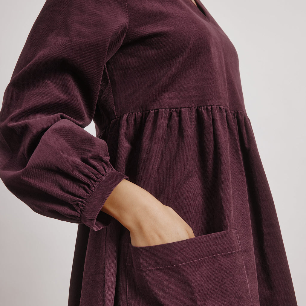 Burgundy Short Cord Pocket Dress