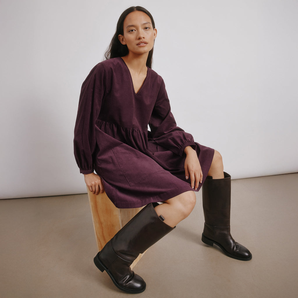 Burgundy Short Cord Pocket Dress