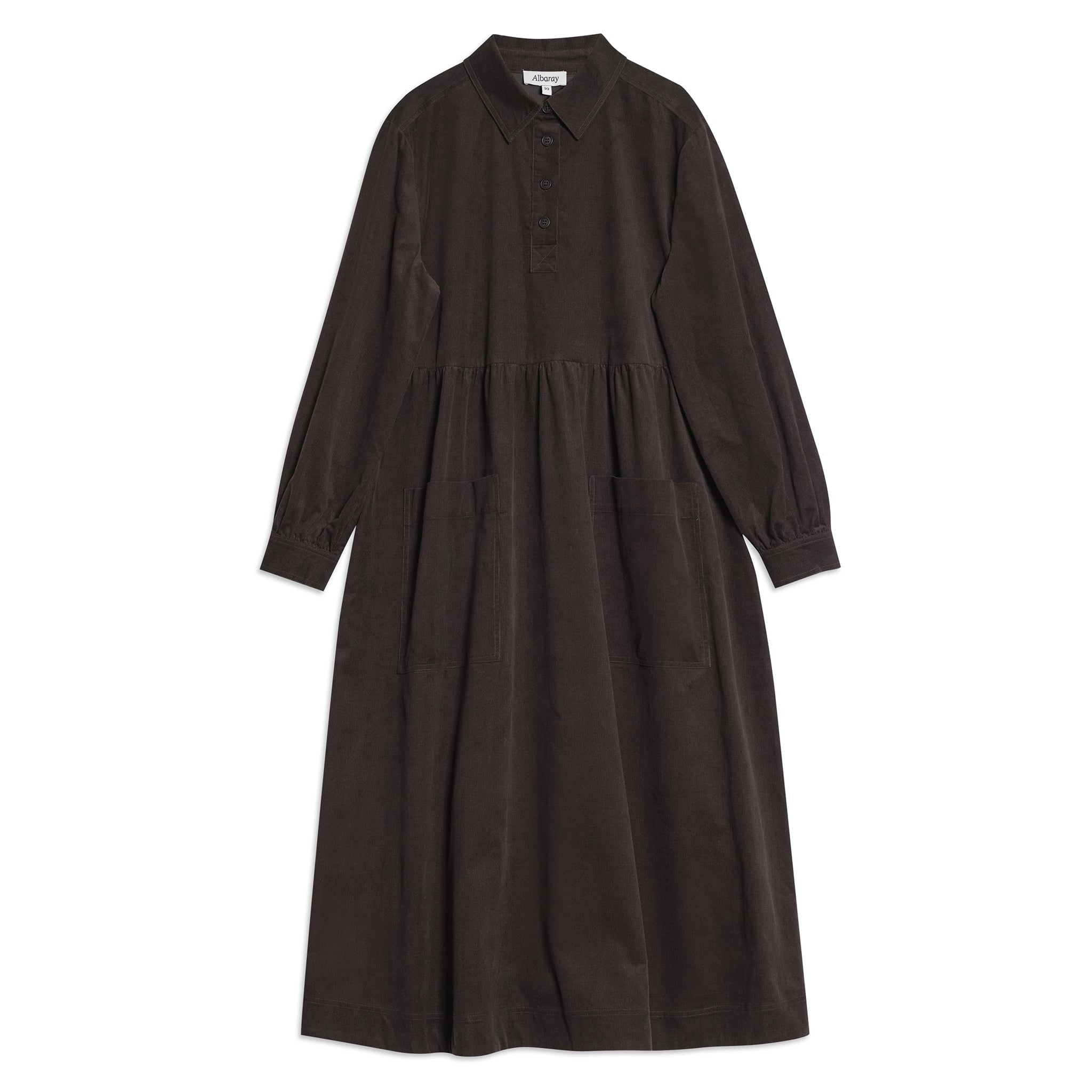 Brown Cord Placket Midi Dress