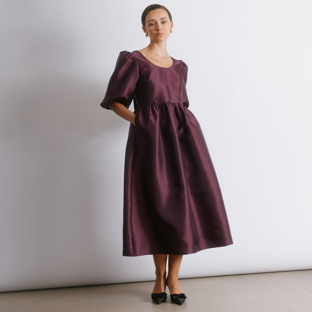 Volume Sleeve Taffeta Dress