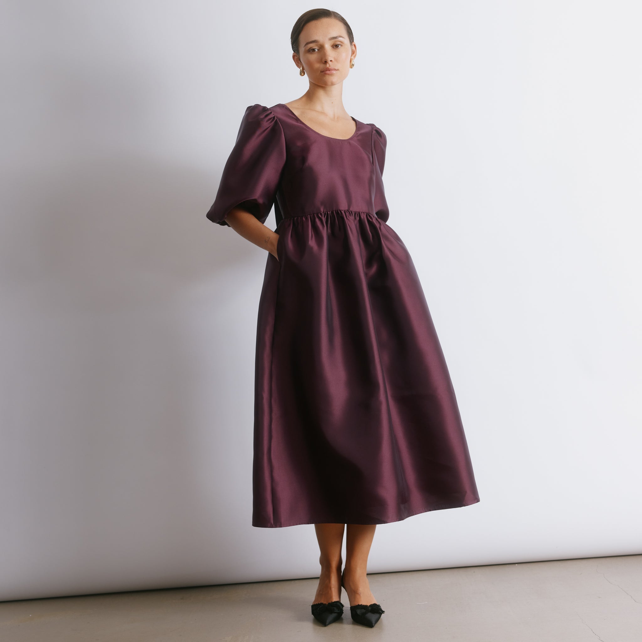 Volume Sleeve Taffeta Dress