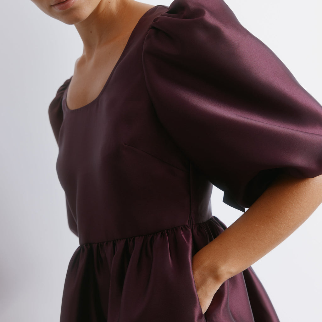 Volume Sleeve Taffeta Dress
