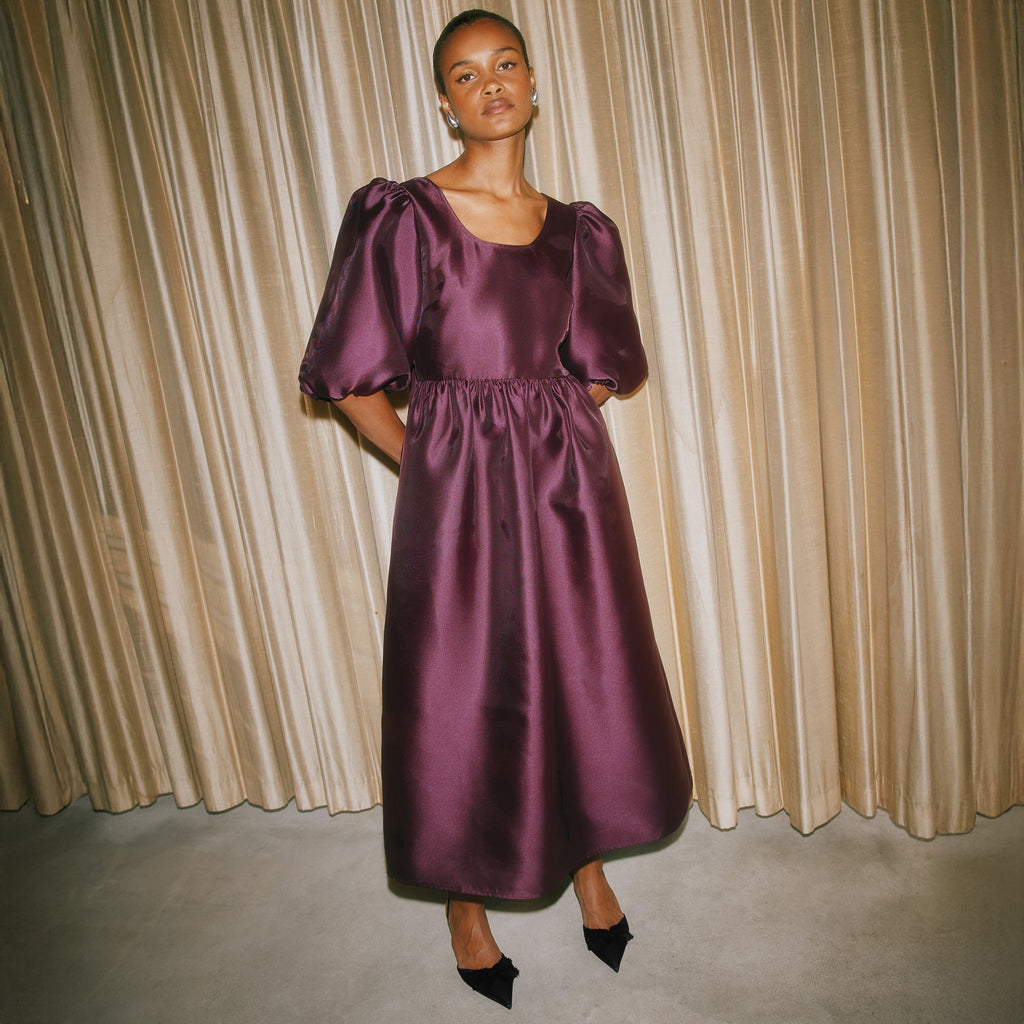 Volume Sleeve Taffeta Dress