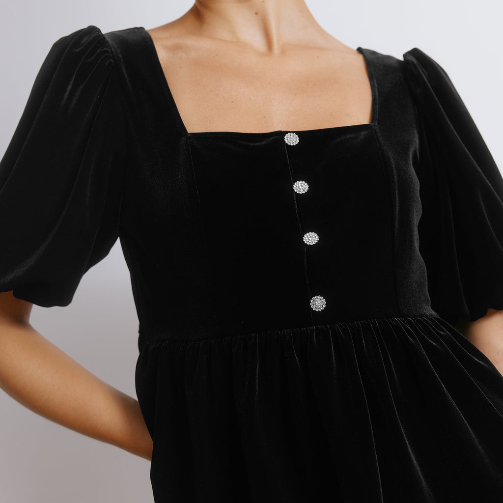 Diamante Velvet Puff Sleeve Top