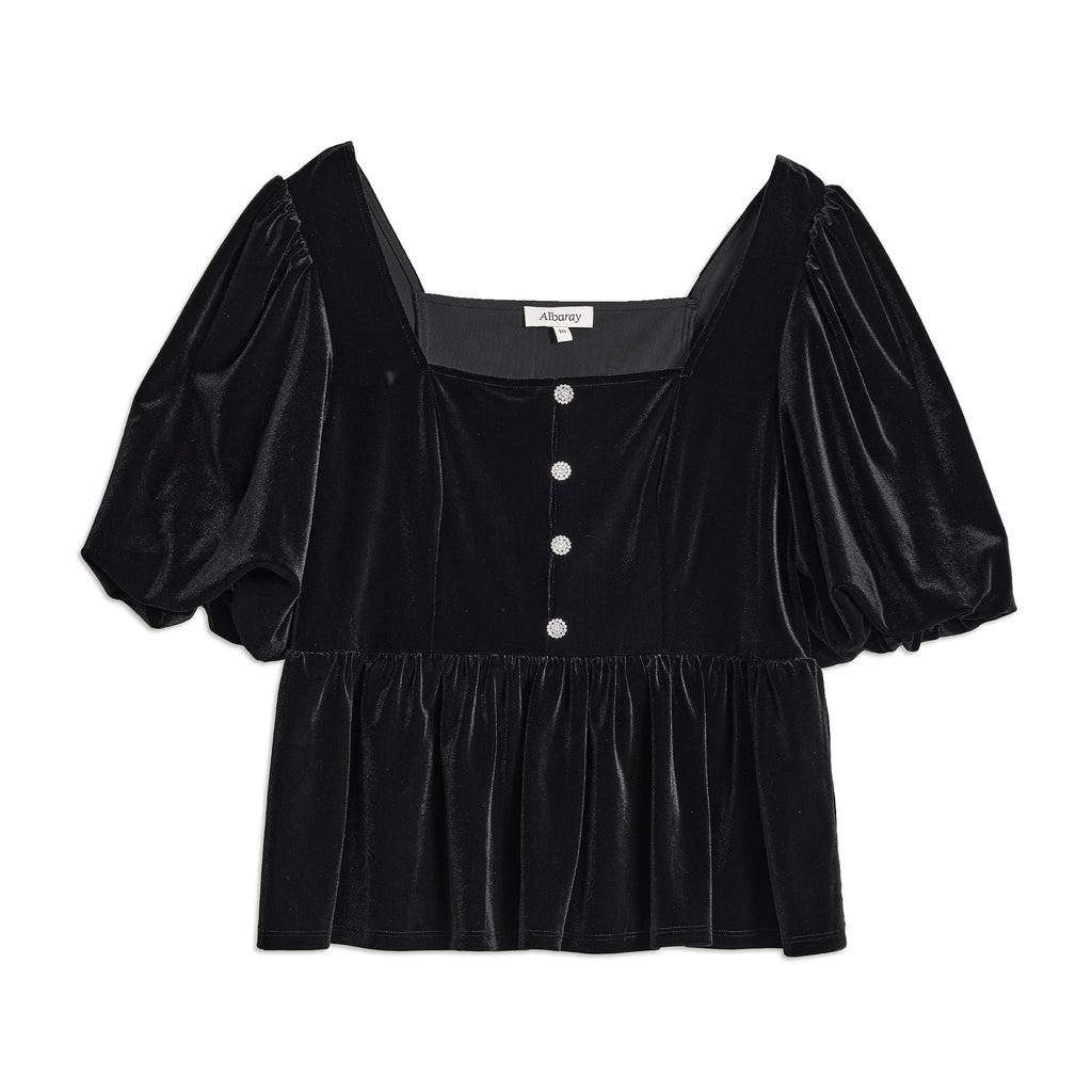 Diamante Velvet Puff Sleeve Top