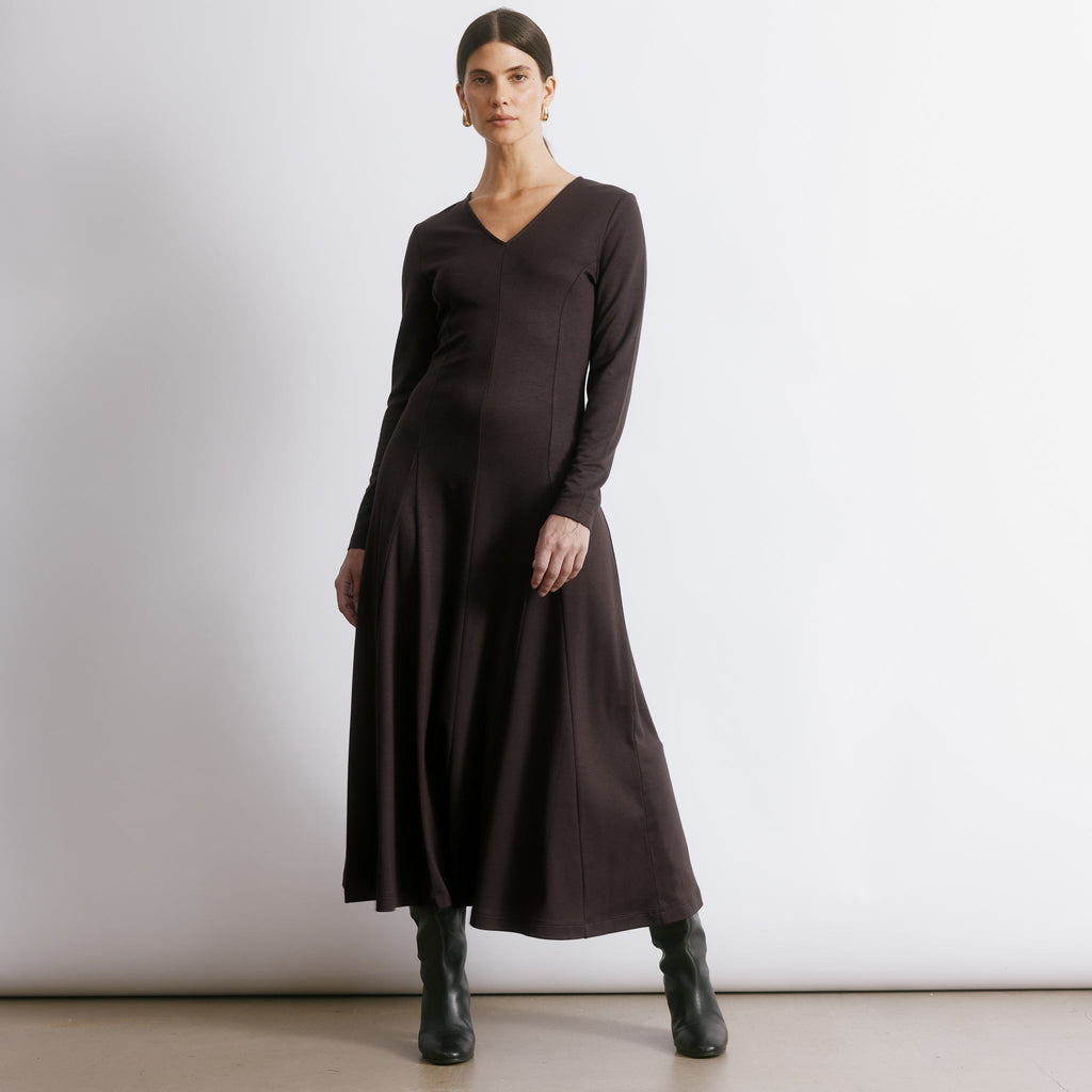 Chocolate Godet Midi Dress