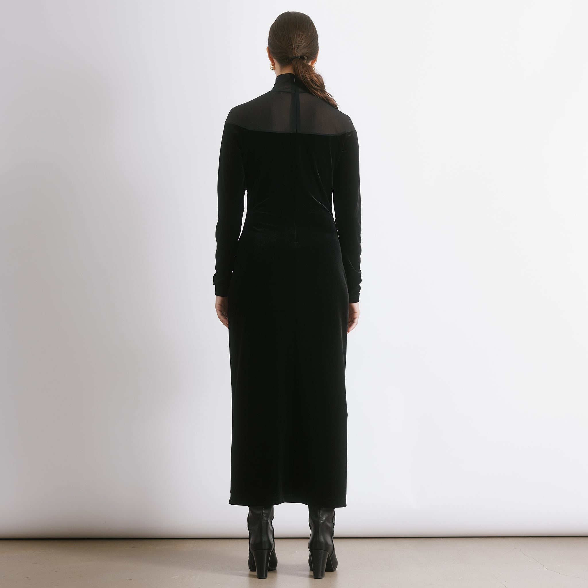 Black Mesh & Velvet Midi Dress