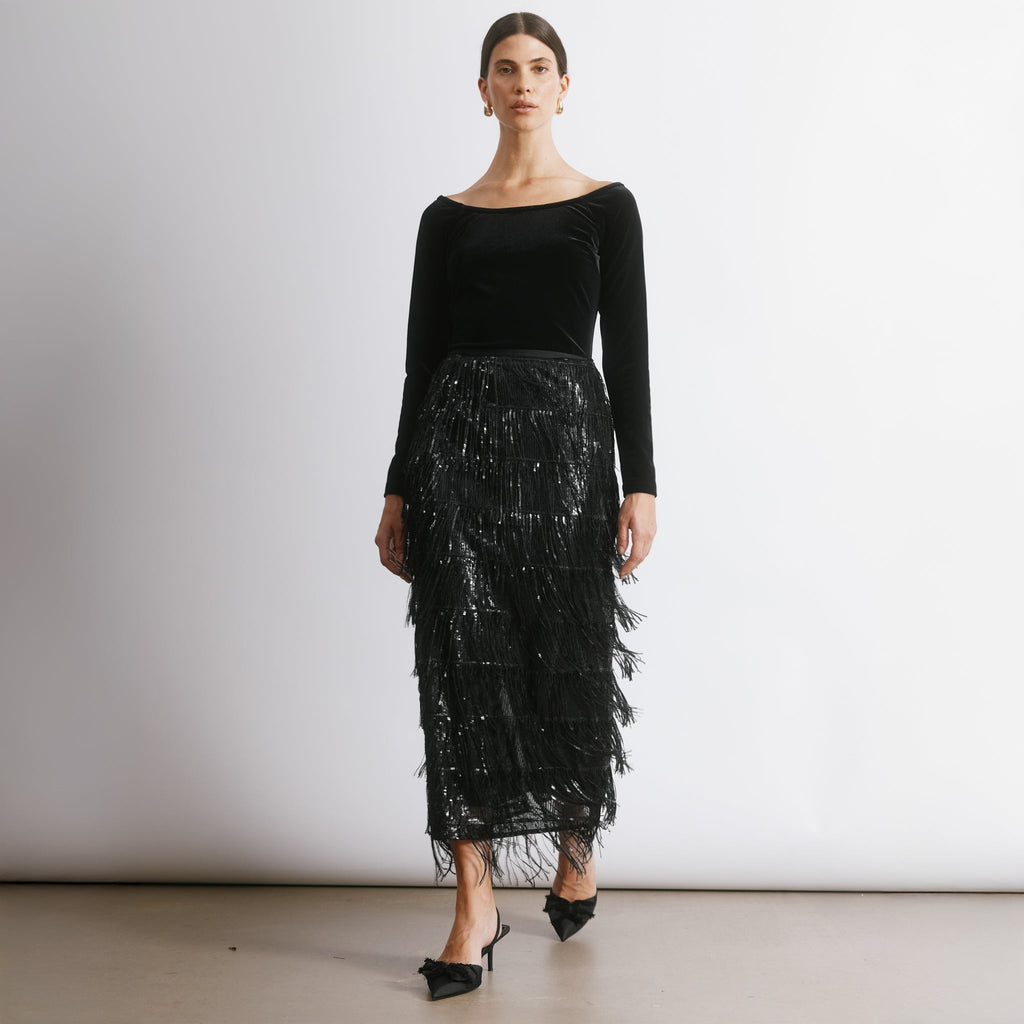 Sequin Fringe Pencil Skirt