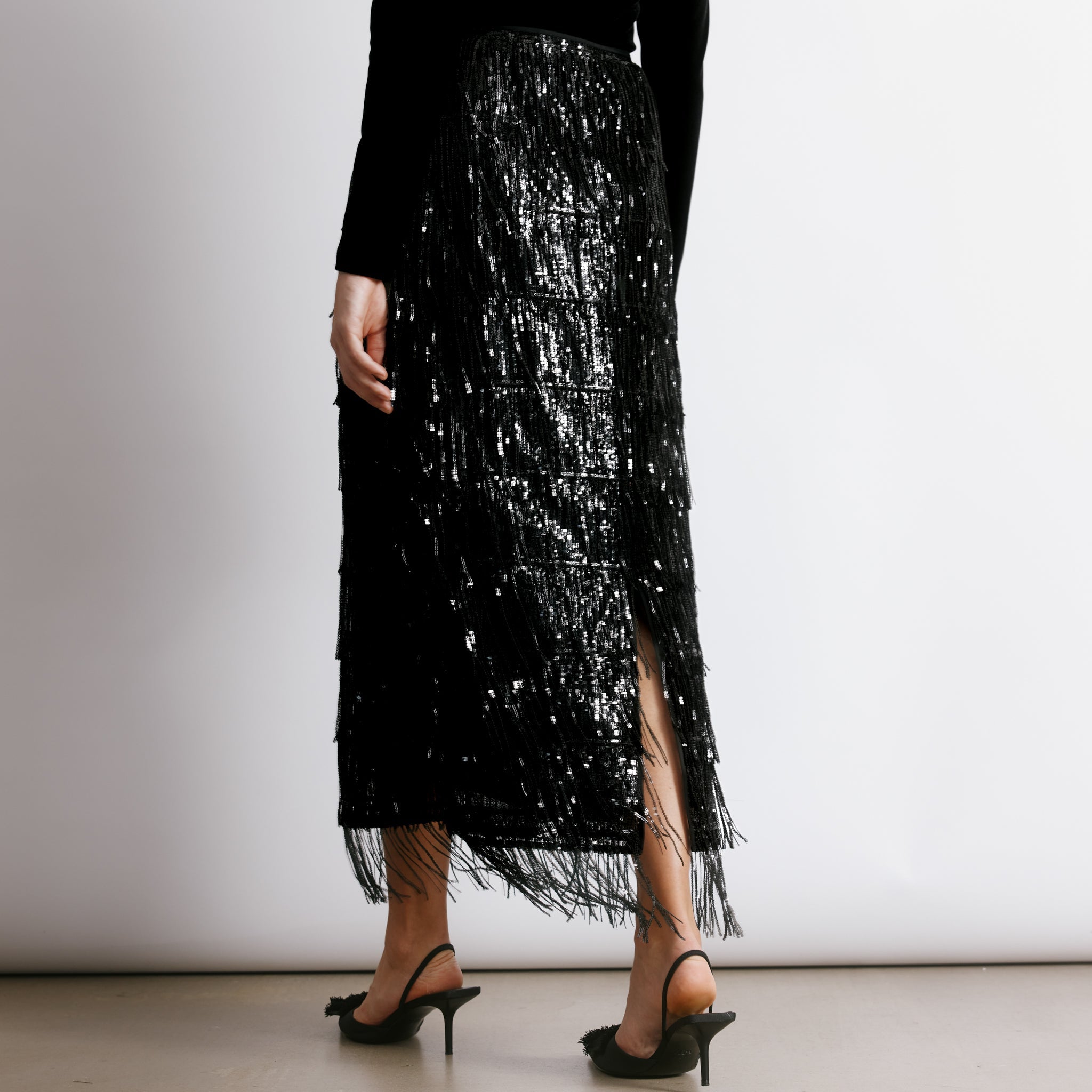 Sequin Fringe Pencil Skirt