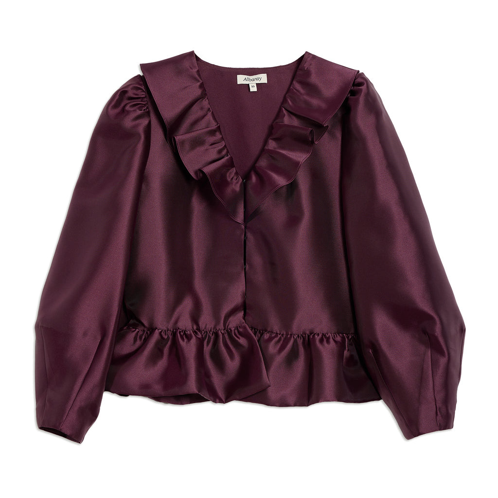 Burgundy Ruffle Taffeta Top